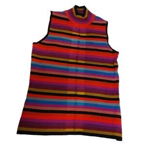 Evie Striped Stripes Sleeveless Collar Shirt Size Medium Silk Viscose Cute